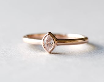 14k Rose Gold Ring, Oval Ring, Dainty Ring, Marquise Ring, Rose and Choc, Roseandchoc Ring, Solitaire Ring, 925 Sterling Silver Ring