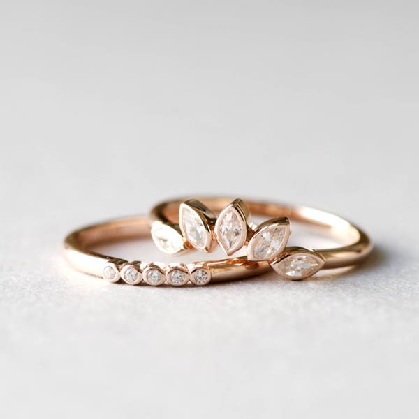 Set of Two Rose Gold Rings, Ring Wrap, Ring Guard, Rose and Choc Ring, Tiara Ring Set, Dainty Ring, Bezel Ring Set, Statement Ring