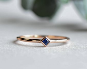 14k Rose Gold Sapphire Ring, Engagement Ring, Dainty Ring, Rose and Choc Ring, Princess Cut Sapphire Ring, Square Cut Ring, HRG003