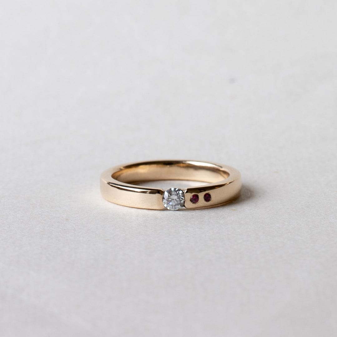 14K Yellow Gold Diamond Ruby Wedding Band - Etsy