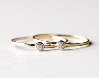 Rose Gold Bezel Solitaire Dainty Ring, Minimalist Ring, Everyday Jewelry, Thin Ring, Simple Gold Ring, Stacking Ring, Gift For Her