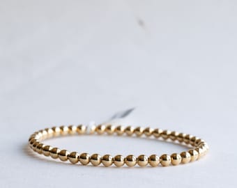 18K Gold Bead Stretch Bracelet, 4mm Bead Bracelet