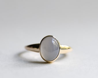 14k Yellow Gold Chalcedony Cabochon Ring, Blue Chalcedony Ring, Statement Ring, Rose and Choc, Signet Ring, Cocktail Ring, Oval Ring