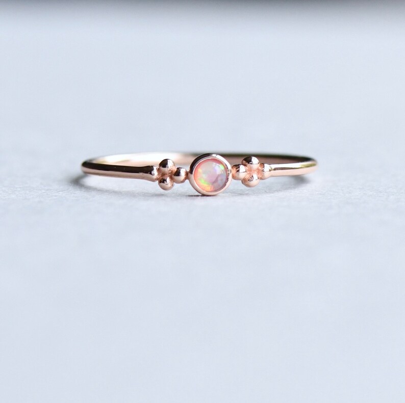 Rose Gold Vermeil Ring, Opal Ring, Minimalist Ring, Round Ring, Dainty Ring, 925 Sterling Silver Ring image 1