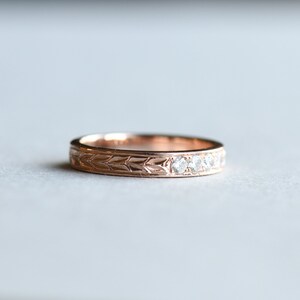 14k Rose Gold Diamond Band, Hand Engraved Wedding Band, Laurel Leaf Ring, Wedding Band, Bridal Ring, HRG028 image 6