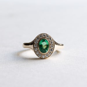 14k Emerald Oval Diamond Gold Ring, Oval Emerald Ring, Signet Ring, Emerald Signet Ring, Oval Signet Ring, Rose and Choc Ring image 6