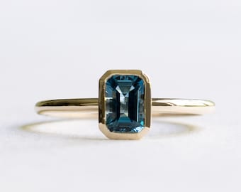 14K London Topaz Ring, Emerald Cut Ring, Solitaire Ring, Rose and Choc Ring, Engagement Ring, Alternative Bridal Ring
