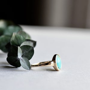 14k Yellow Gold Turquoise Cabochon Ring, Kingman Turquoise Ring, Statement Ring, Rose and Choc, Signet Ring, Cocktail Ring, Oval Ring image 5