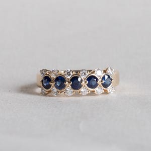 14K Gold Sapphire Band, Anniversary Ring, Wedding Band