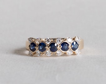 Size 7, 14K Gold Sapphire Band, Anniversary Ring, Wedding Band