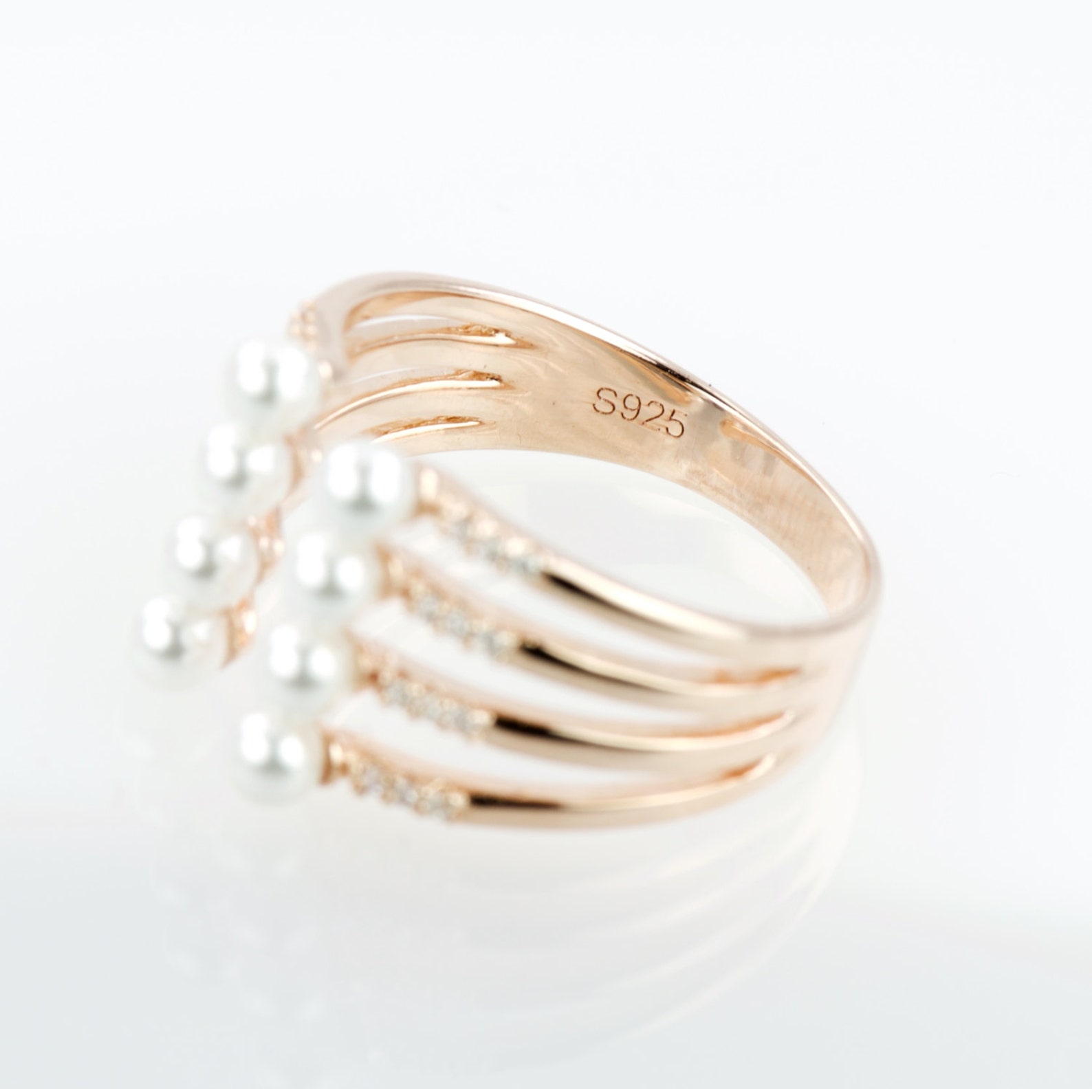 Pearl Cuff Ring, Shell Pearl in Rose Gold Plating Over 925 Sterling ...
