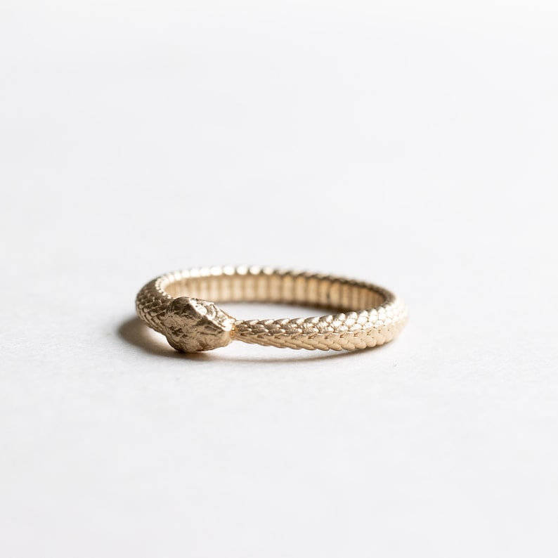 14k Solid Gold Emerald Snake Band, Snake Ouroboros Ring, Rose and Choc Ring, Snake Ring image 5