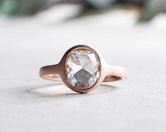 14k Rose Cut Moissanite Ring, Rose Gold Ring, Cushion Cut Ring, Engagement Ring, Rose Cut Ring