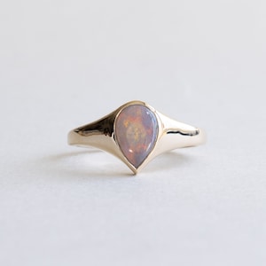 14K Gold 0.60 Carat Pear Opal Ring, Australian Opal Ring, Pear Shape Ring