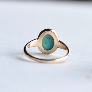 14k Yellow Gold Turquoise Cabochon Ring, Kingman Turquoise Ring, Statement Ring, Rose and Choc, Signet Ring, Cocktail Ring, Oval Ring image 2