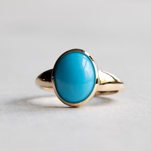 18k Gold Sleeping Beauty Turquoise Ring: Oval Cabochon Statement Ring