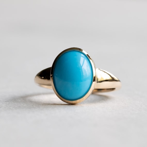 Buy 18k Yellow Gold Turquoise Cabochon Ring, Sleeping Beauty Turquoise Ring,  Statement Ring, Rose and Choc, Cocktail Ring, Oval Ring Online in India -  Etsy