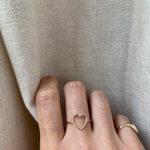 14K Solid Yellow Gold Open Heart Ring, Thin Ring, Dainty Ring, Love Heart Ring, Promise Ring, Minimalist ring, Heart Ring, Best Friend Ring image 4