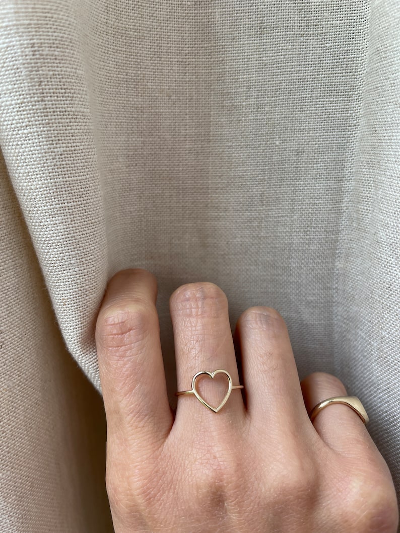 14K Solid Yellow Gold Open Heart Ring, Thin Ring, Dainty Ring, Love Heart Ring, Promise Ring, Minimalist ring, Heart Ring, Best Friend Ring image 4