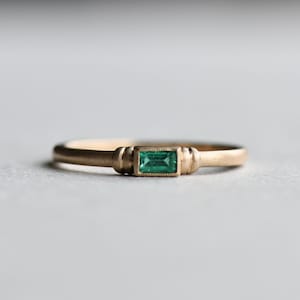 Natural Emerald Ring, Solid Yellow Gold, Baguette Ring, Engagement Ring, Wedding band