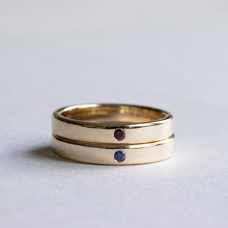 14k Yellow Gold Ruby Ring, 3mm Wedding Band, Flush Setting Ruby Ring, Flat Band, Rose and Choc Ring, Stacking Ring image 8