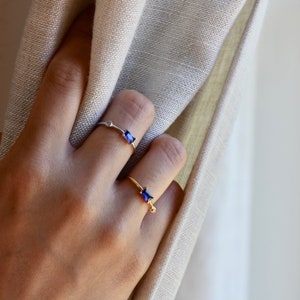 Gold Vermeil Ring, Moonstone Ring, Baguette Ring, Blue Ring, 925 Sterling Silver Ring, Rose and Choc Ring image 5