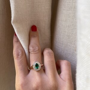 14k Emerald Oval Diamond Gold Ring, Oval Emerald Ring, Signet Ring, Emerald Signet Ring, Oval Signet Ring, Rose and Choc Ring image 2