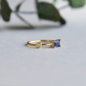 Gold Vermeil Ring, Moonstone Ring, Baguette Ring, Blue Ring, 925 Sterling Silver Ring, Rose and Choc Ring image 2