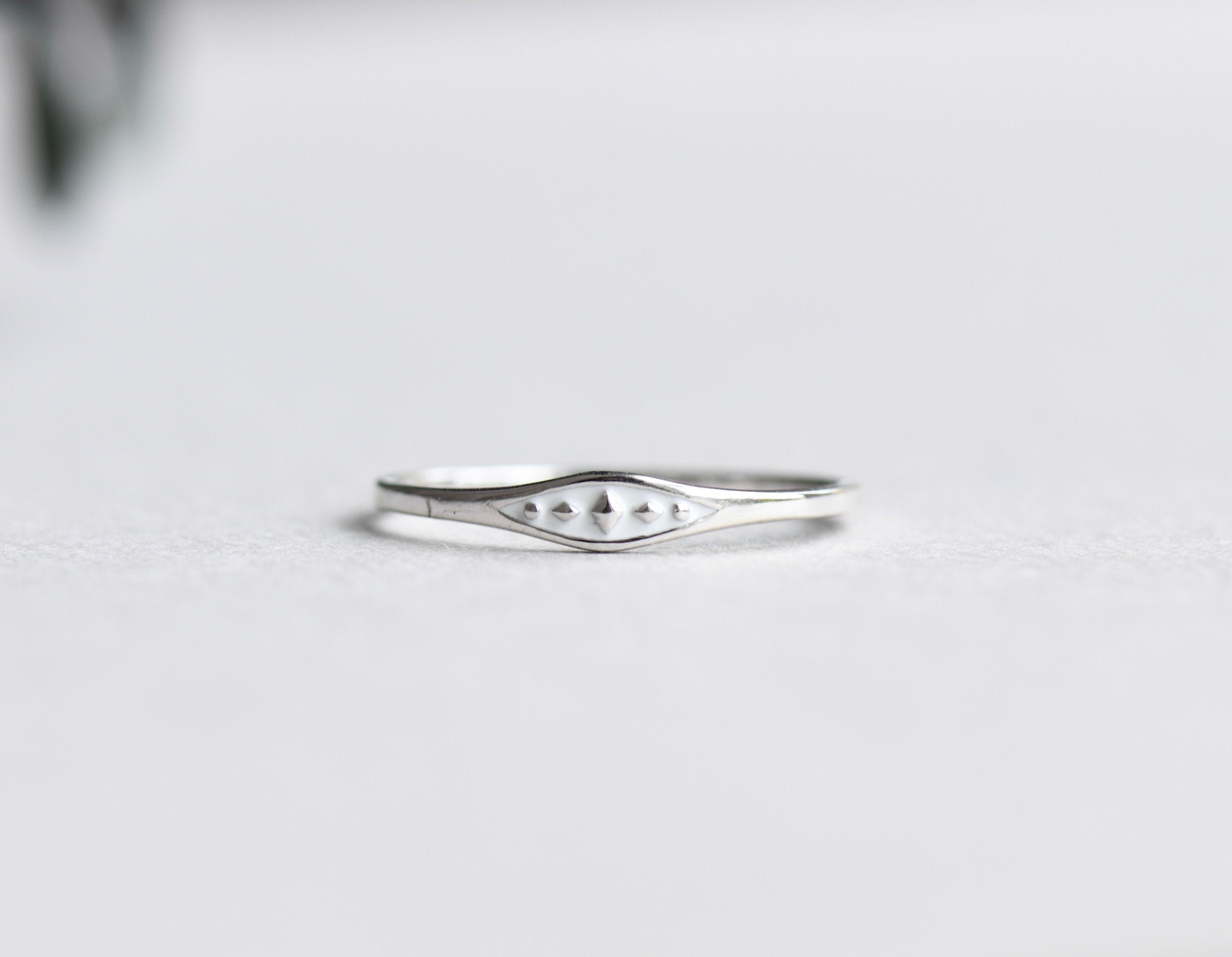 White Enamel Signet, Stacking Ring, Marquise Ring, 925 Sterling Silver Ring, Enamel Ring, Boho Ring, Minimalist Ring