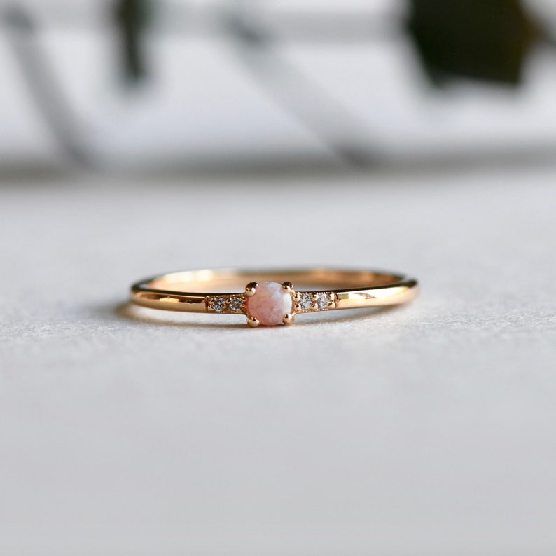 Gold Vermeil Ring, Opal Ring, Round Ring, Dainty Ring, 925 Sterling Silver Ring, Rose and Choc N1 