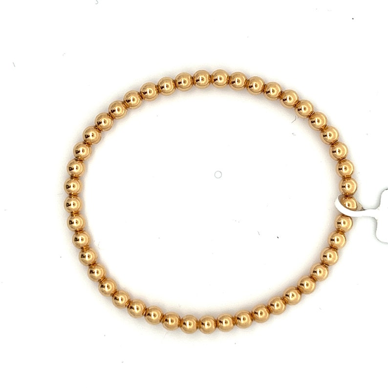 18K Gold Bead Stretch Bracelet, 4mm Bead Bracelet image 4