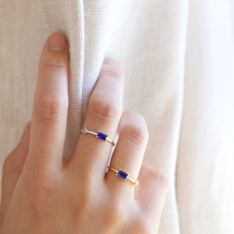 Gold Vermeil Ring, Moonstone Ring, Baguette Ring, Blue Ring, 925 Sterling Silver Ring, Rose and Choc Ring image 3