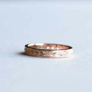 14k Rose Gold Diamond Band, Hand Engraved Wedding Band, Laurel Leaf Ring, Wedding Band, Bridal Ring, HRG028 image 7