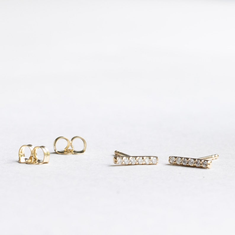 14k Solid Gold Bar Diamond Studs Earrings, Lab Diamond Studs, 1/10 CTW Diamond Studs Earrings image 4