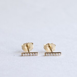 14k Solid Gold Bar Diamond Studs Earrings, Lab Diamond Studs, 1/10 CTW Diamond Studs Earrings image 1