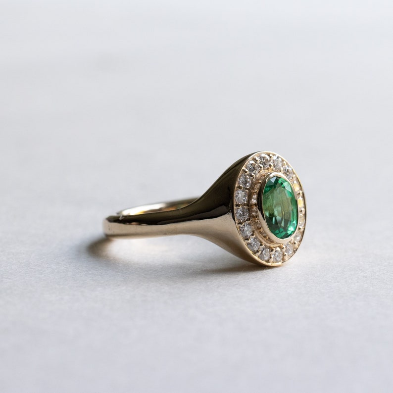 14k Emerald Oval Diamond Gold Ring, Oval Emerald Ring, Signet Ring, Emerald Signet Ring, Oval Signet Ring, Rose and Choc Ring image 5