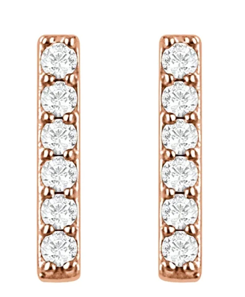 14k Solid Gold Bar Diamond Studs Earrings, Lab Diamond Studs, 1/10 CTW Diamond Studs Earrings image 9