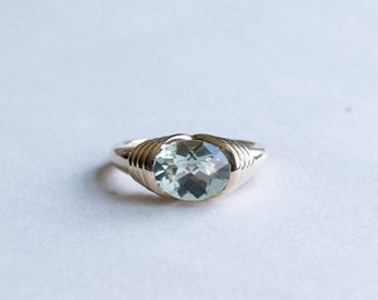 14K Yellow Gold Green Amethyst Ring: Prasiolite Gemstone
