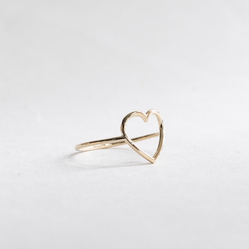 14K Solid Yellow Gold Open Heart Ring, Thin Ring, Dainty Ring, Love Heart Ring, Promise Ring, Minimalist ring, Heart Ring, Best Friend Ring image 3