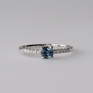 14k Sapphire Ring, Diamond Ring, Cushion Cut Ring, Engagement Ring, Minimalist Ring, Montana Sapphire Ring