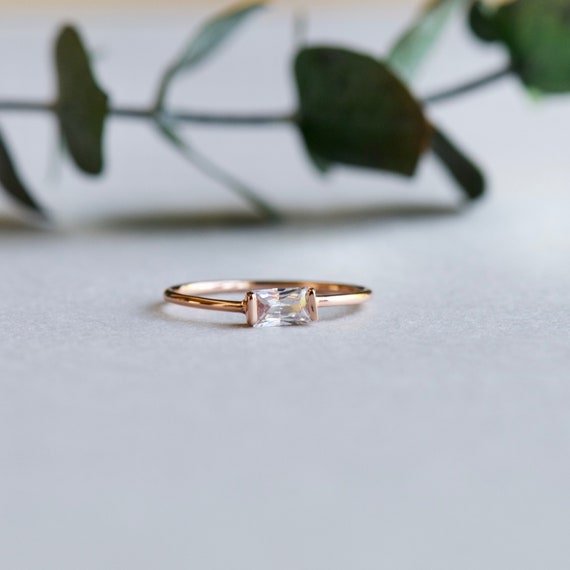 Rose Gold Vermeil Ring Baguette Ring 925 Sterling Silver Ring