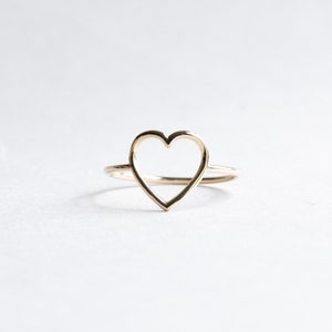 14K Solid Yellow Gold Open Heart Ring, Thin Ring, Dainty Ring, Love Heart Ring, Promise Ring, Minimalist ring, Heart Ring, Best Friend Ring image 1