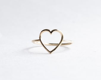 14K Solid Yellow Gold Open Heart Ring, Thin Ring, Dainty Ring, Love Heart Ring, Promise Ring, Minimalist ring, Heart Ring, Best Friend Ring