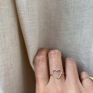14K Solid Yellow Gold Open Heart Ring, Thin Ring, Dainty Ring, Love Heart Ring, Promise Ring, Minimalist ring, Heart Ring, Best Friend Ring image 2