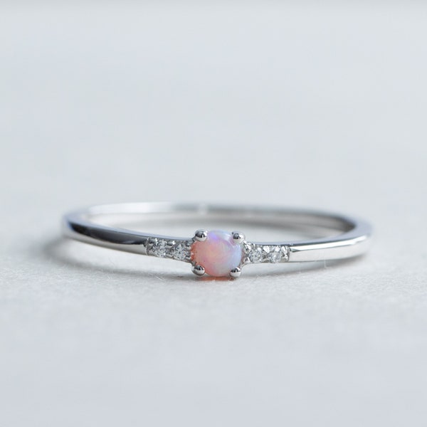 925 Sterling Silver Opal Ring, Round Ring, Dainty Ring, 925 Sterling Silver Ring, Rose and Choc