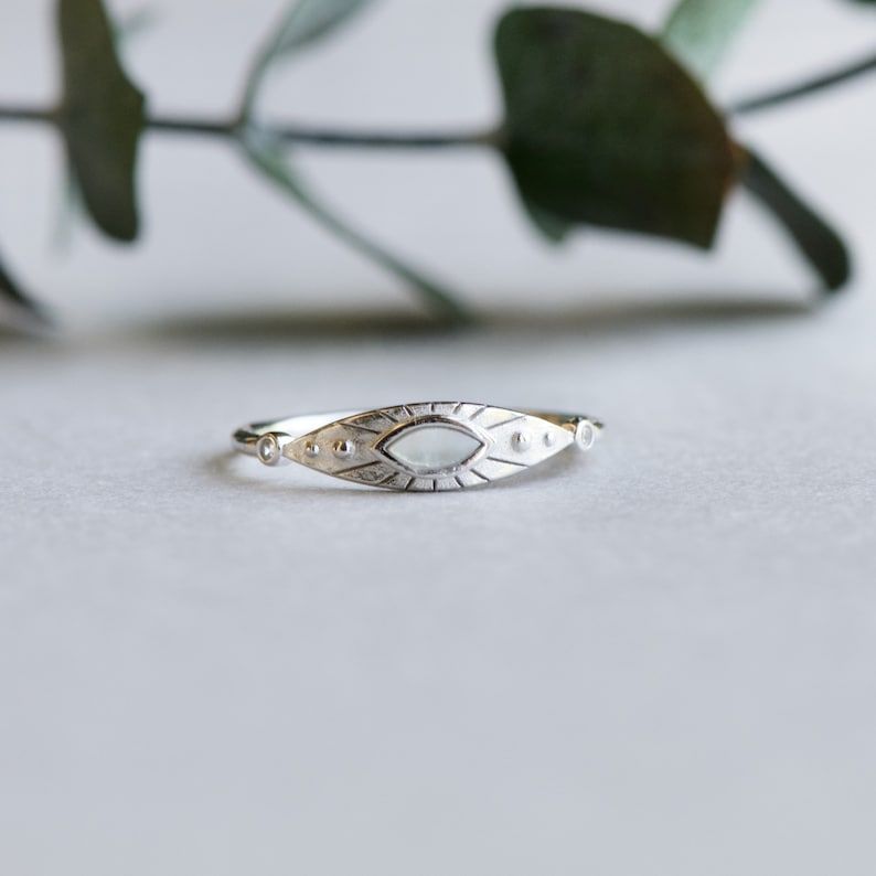 Sterling Silver Marquise Ring, Mother of Pearl Ring, 925 Sterling Silver Ring, Boho Ring, Signet Ring, Rose and Choc Ring image 1