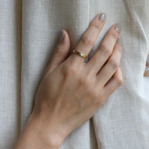 14k Yellow Gold Ruby Ring, 3mm Wedding Band, Flush Setting Ruby Ring, Flat Band, Rose and Choc Ring, Stacking Ring image 4