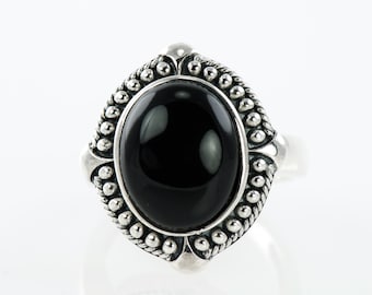 Black Onyx Sterling Silver Ring, Cocktail Ring, Bohemian Ring, Antique Style Ring, Statement Ring, Gemstone Jewelry, Oval Ring, Gift For Her