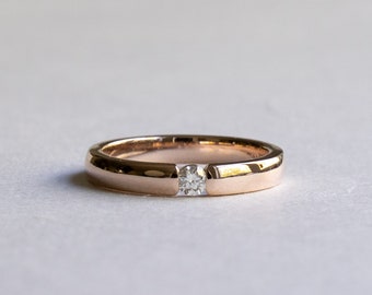 14K Rose Gold Single Diamond Wedding Band, Minimalist Wedding Band, Rose and Choc Wedding Ring