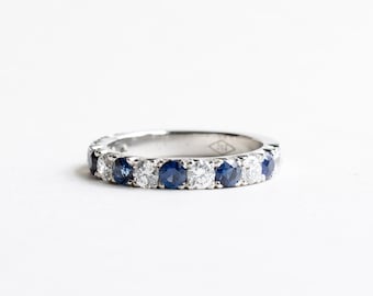 3mm Sapphire Diamond Platinum Band, Anniversary Ring, Wedding Band